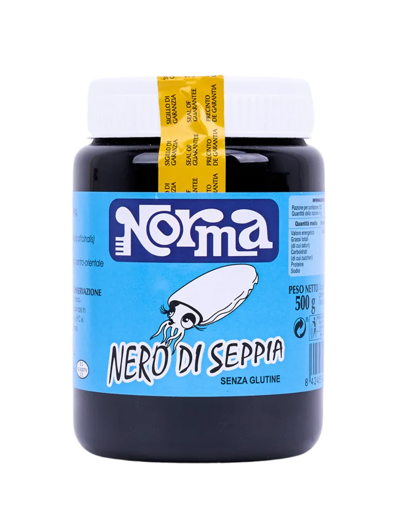 Банка чернил каракатицы Norma Nero di Seppia 500 г, этикетка